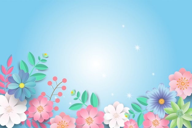 Hello Spring sale background with beautiful paper flowers.