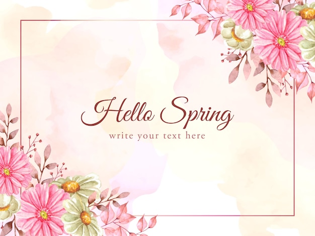 Hello spring season with frame and corner of flowers background