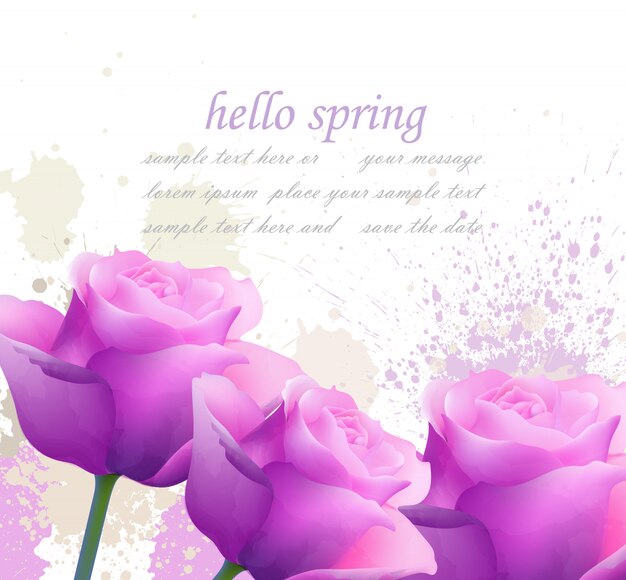 Vector hello spring violet roses card