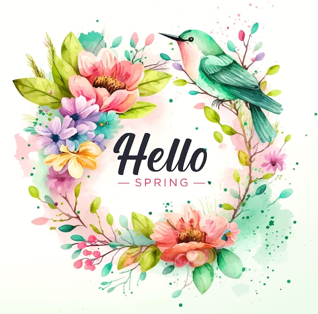 Hello Spring watercolor paint ilustration