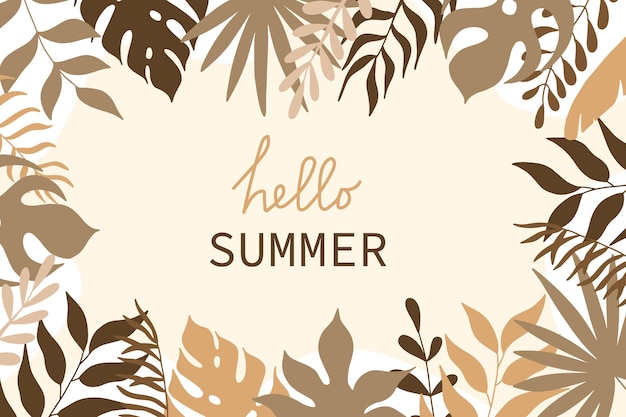 Hello summer banner Tropical background with palm leaves Jungle vector illustration