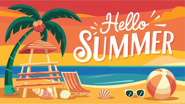 hello summer banner vector