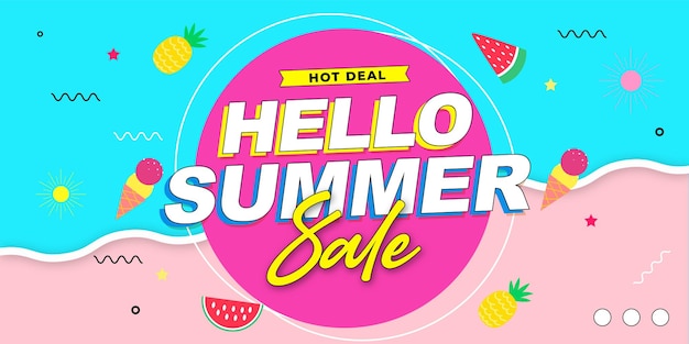 Hello summer beach sale template banner vector