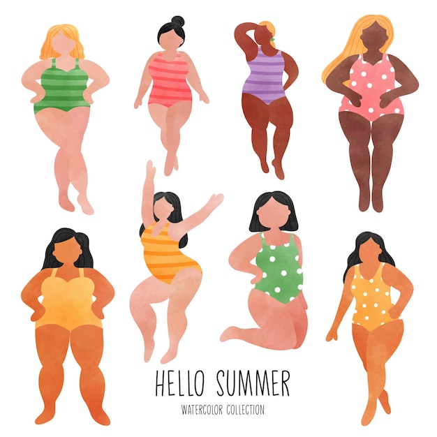 hello summer bikini watercolor vector illustration