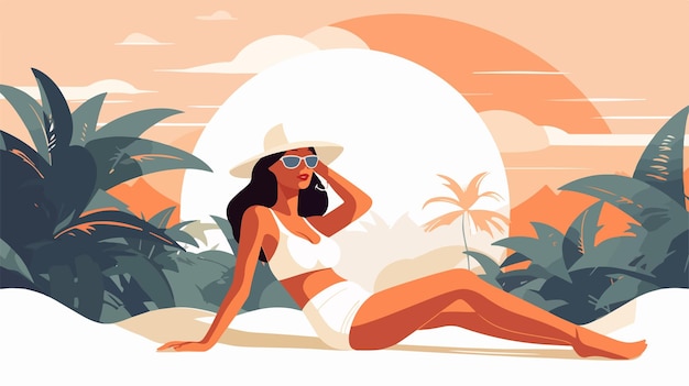 Vector hello summer brutalism cover featuring woman in white swimwear