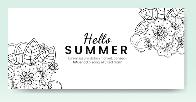 Hello summer card template with mehndi flower