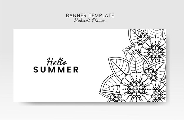 Vector hello summer card template with mehndi flower