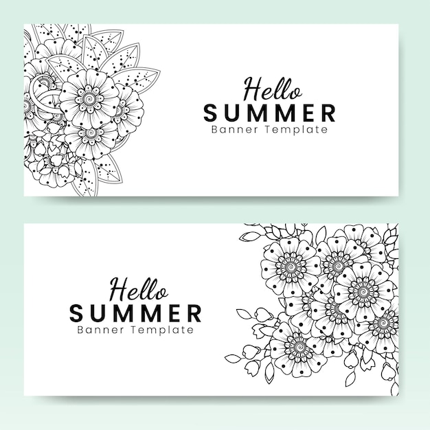 Hello summer card template with mehndi flower