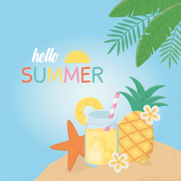 hello summer card with fresh cocktail 