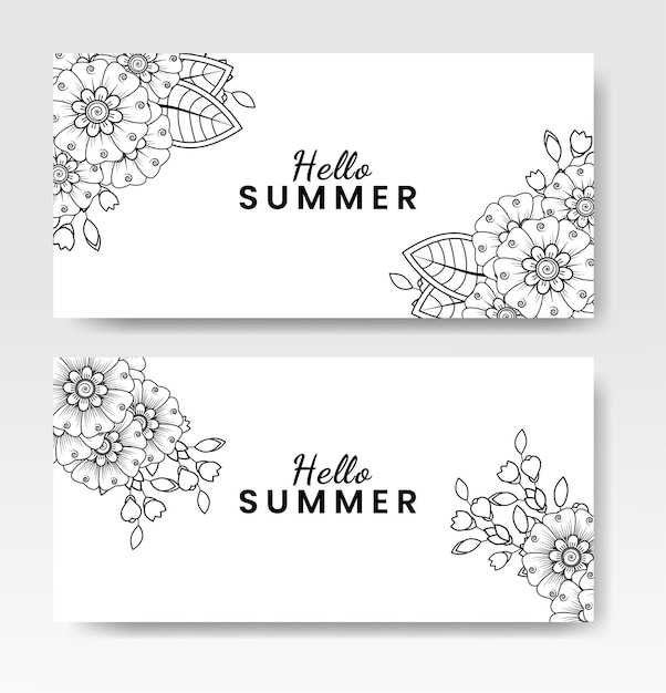 Hello summer card with mehndi flower