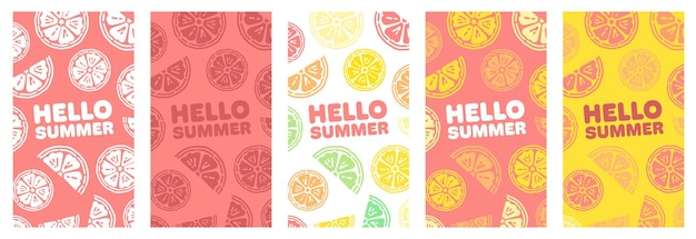 Hello Summer Citrus Backgrounds Collection Vertical Stories Template for Social Media