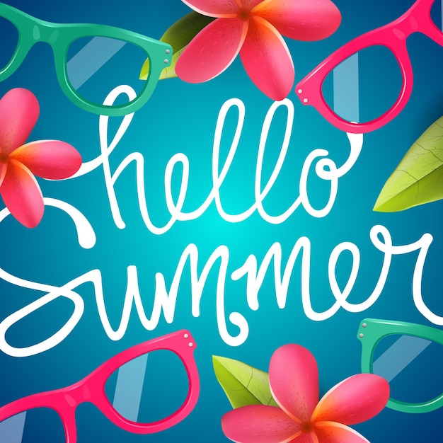 Hello summer colorful background with Frangipani