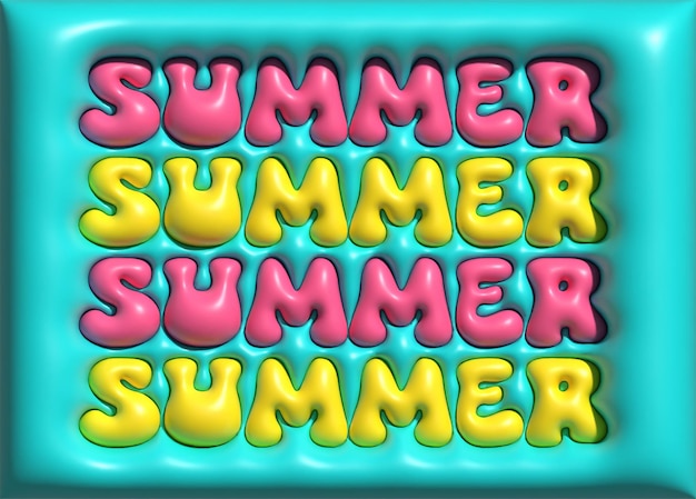 Vector hello summer colour full 3d text effect designs text with inflated effect fully colourful