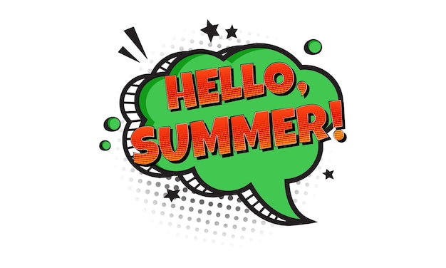 Hello summer comic book vector balloon Cartoon pop art font Funny speech bubble