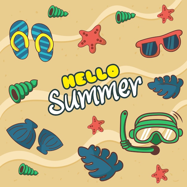 Hello summer festival background with kind of items