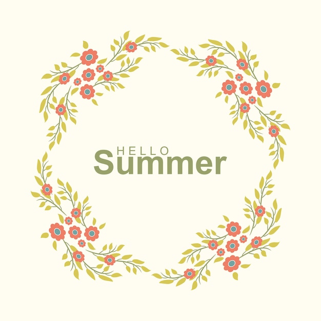 hello summer greeting card with flower wreath