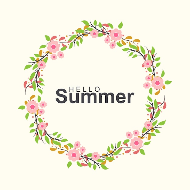 hello summer greeting card with flower wreath