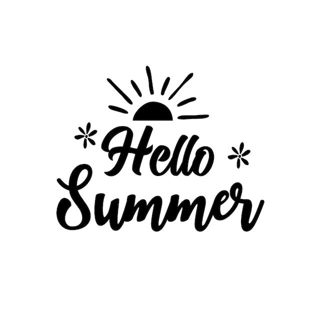 Hello Summer hand draw brush lettering summertime typography quotes lettering