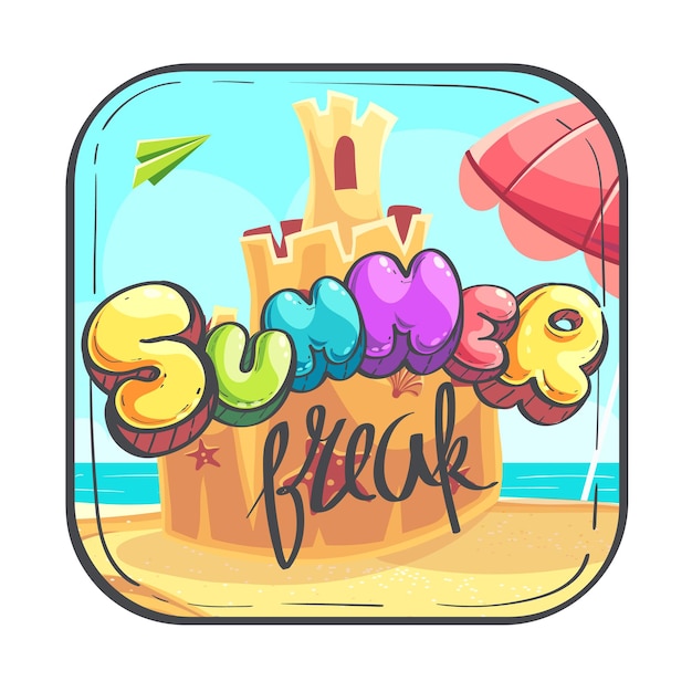 Hello Summer icon - cartoon stylized vector illustration sand castle