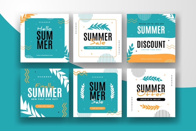 Vector hello summer instagram post collection