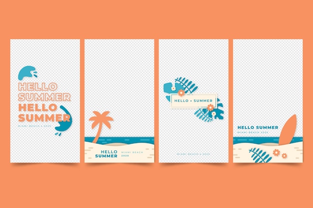 Vector hello summer instagram story collection