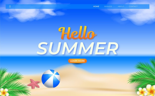 Hello summer landing page beach design template