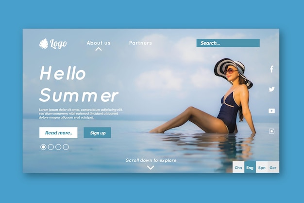 Hello summer landing page with photo