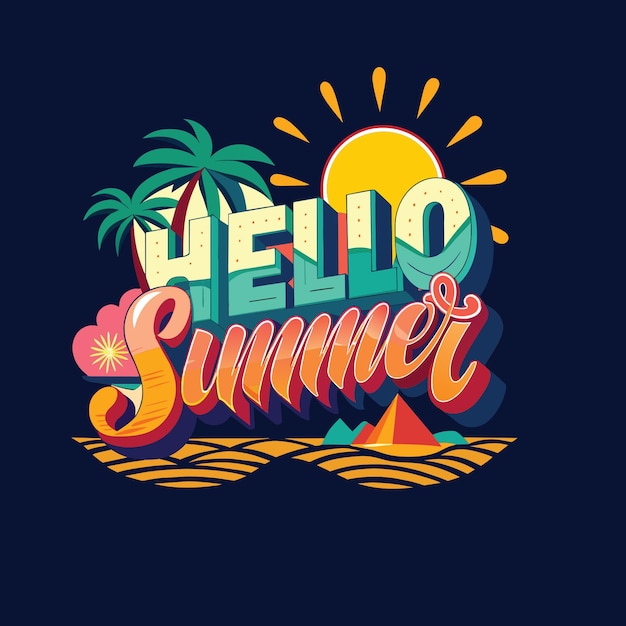 Hello summer lettering and text vector