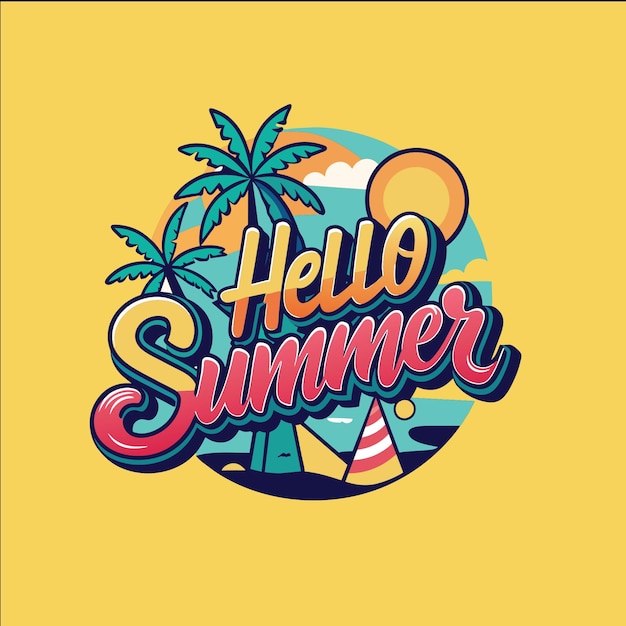 Hello summer lettering and text vector