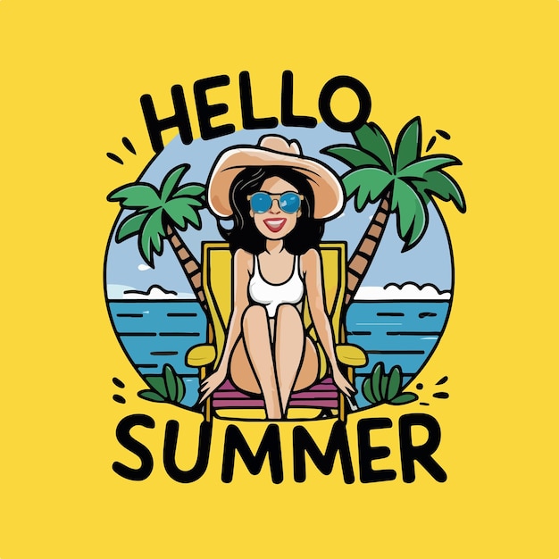 Hello summer lettering with beach elements