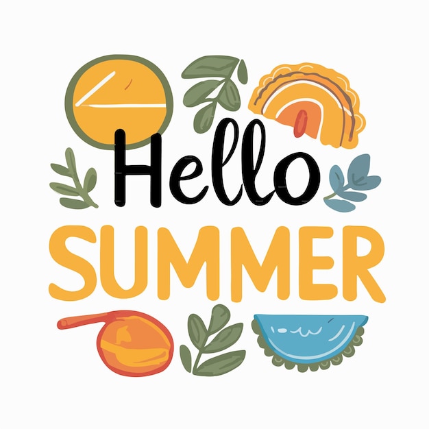 Hello summer lettering with beach elements