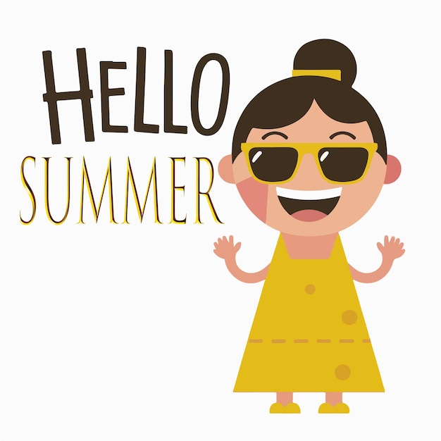 Hello summer lettering with beach elements