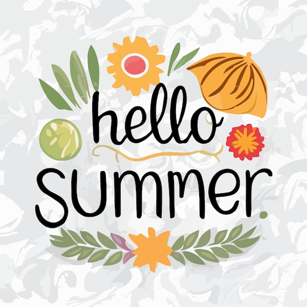 Hello summer lettering with beach elements