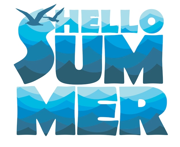 hello summer lettering with sea