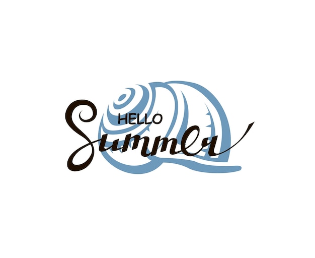 hello summer lettering with seashell