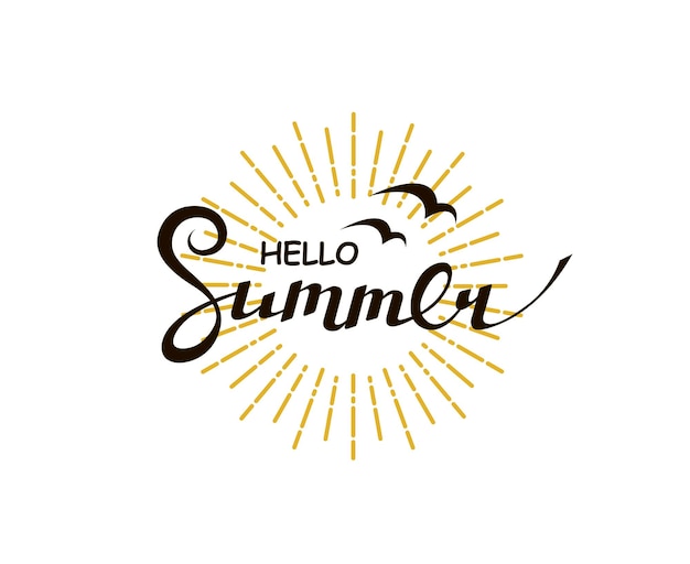 hello summer lettering with sun