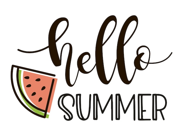 Hello Summer Lettering with watermelon Vector Illustration