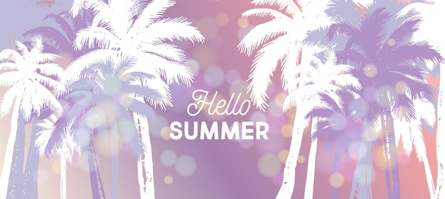 Hello Summer, Palm hand drawn illustrations, vector.