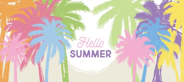 Hello Summer, Palm hand drawn illustrations, vector.