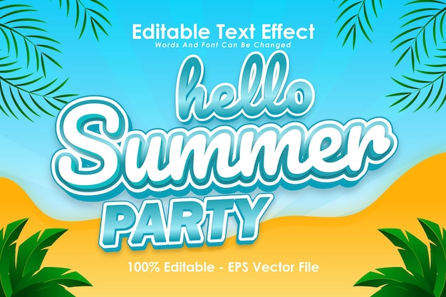 Hello Summer Party Editable Text Effect 3 Dimension Emboss Cartoon Style