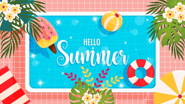 Hello summer pool background Vector illustration