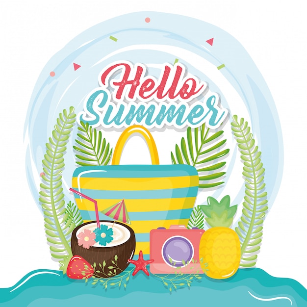 hello summer poster with holiday icons