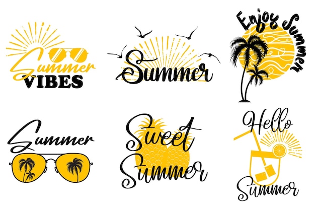 Hello Summer Quotes vector set