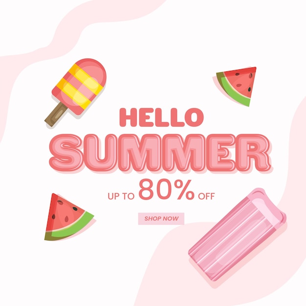 Hello Summer Sale Poster Design With 80 percentage Discount Offer