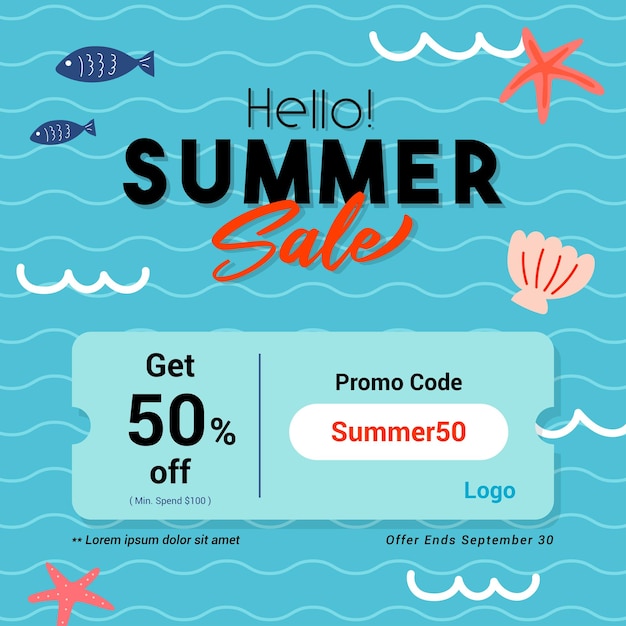 Hello Summer sale voucher template background vector