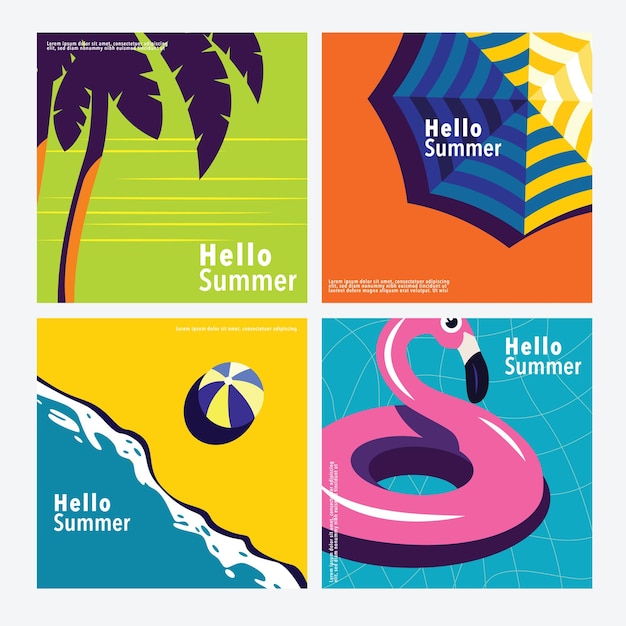 Hello Summer square banner template flat vector