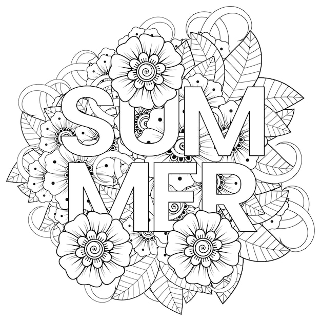 Hello Summer template with mehndi flower