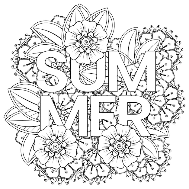 Hello Summer template with mehndi flower