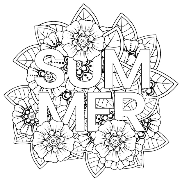 Hello Summer   template with mehndi flower