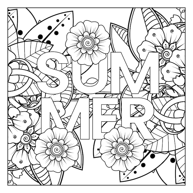 Hello Summer   template with mehndi flower